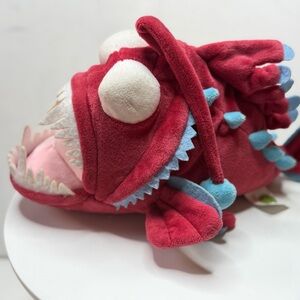 Red Plush Angler Fish Stuffed Toy with Blue Accents